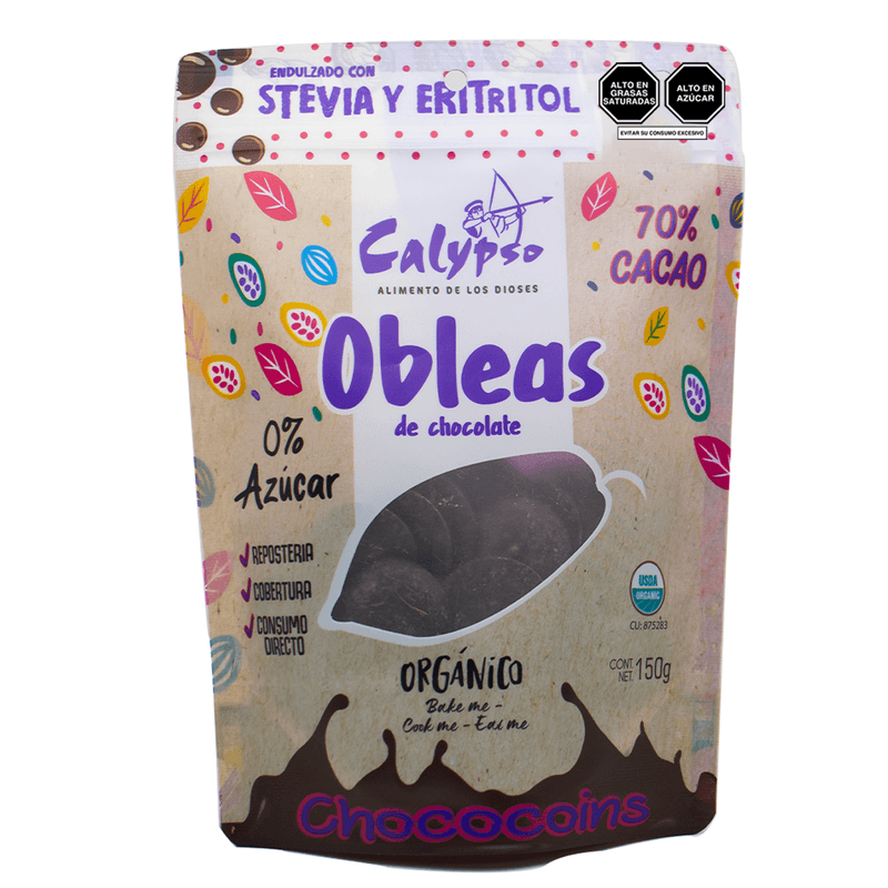 image (18) Obleas de Chocolate 70% Cacao (Stevia/Eritritol) 150Gr | Calypso - Imagen 1